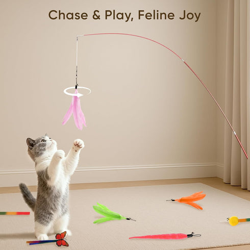 13 Packs Set Cat Toys for Indoor Cats, Interactive Cat Wand Toy with FeatherRibbon Refills, Feather Toys for Exercise