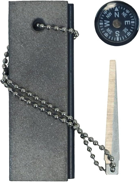 Treasure Gurus 3" Keychain Flint Magnesium Fire Starter Block with Compass, Outdoor Emergency Survival Tool