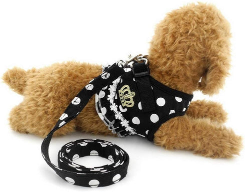 SELMAI Puppy Small Dog/Cat Polka Dots Vest Harness Leash Set, Mesh Padded No Pull Lead, Breathable Lightweight Easy