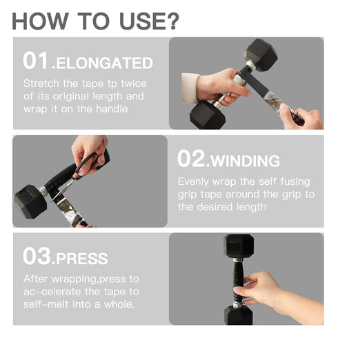 Fusion Grip Tape, Silicone Grip Tape for Handles, Pull Up Bars, and Gym Equipment (Black, 10 FT)