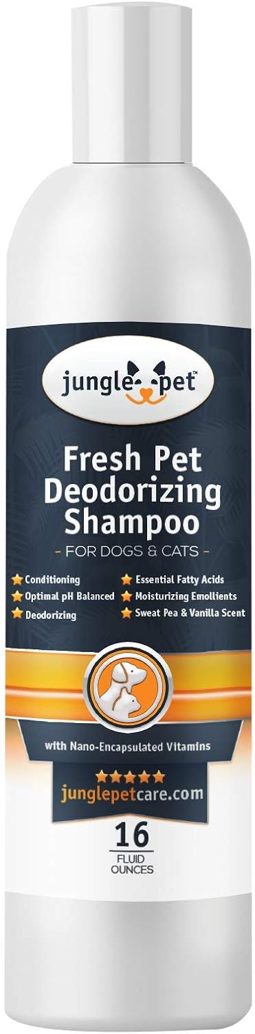 Jungle Pet Deodorizing Dog Shampoo for Smelly Dogs, Grooming & Cleansing Shampoo, Sweet Pea Vanilla Scent, 16 oz