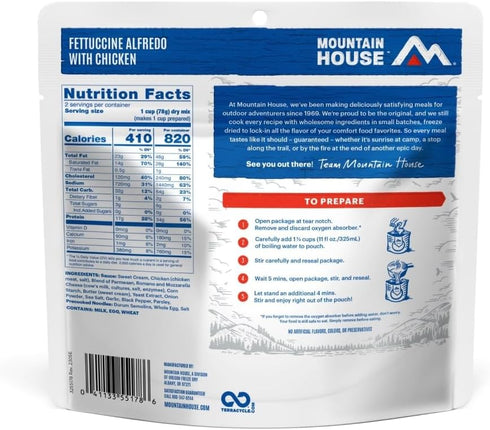 Mountain House Fettuccine Alfredo with Chicken | Freeze Dried Camping Food for 2