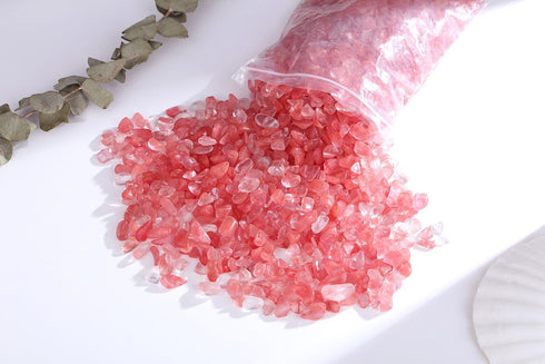 0.9Lbs QINJIEJIE Cherry Quartz Crystal Chips Rocks for Plant Bulk Decorative Aquarium Gravel Stones Terrarium Sand