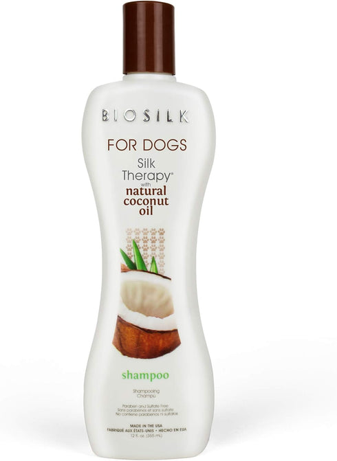 BioSilk for Dogs Silk Therapy Shampoo - Natural Coconut Oil Shampoo, 12 Fl Oz, Made in The USA, Beige