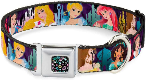 Disney Princess Poses Dog Collar Seatbelt Buckle, Multi Color, 9 to 15 Inches