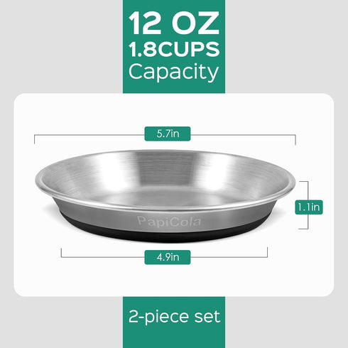 Basic Cat Bowls, Dog Food Bowls, 304 Stainless Steel Dishes, Non-Slip Silicone Base, Heavy Duty, 2 Pack