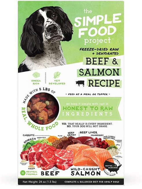 Simple Food Project Beef & Salmon Recipe, Freeze Dried Raw Food for Dogs, 24 oz