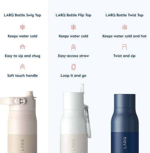 LARQ Bottle Swig Top 23oz, Insulated Stainless Steel Water Bottle with Built-In Handle, Mojave Dune