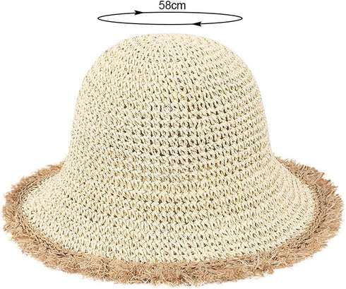 Women's Floppy Cloche Straw Hat, Wide Brim Straw Bucket Hat for Sun Protection UPF 50+