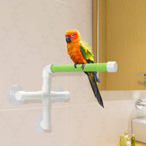 Bird Portable Suction Cup Shower Perch, Window Wall Standing Platform for Parrot Parakeet Conure Cockatiel (Random