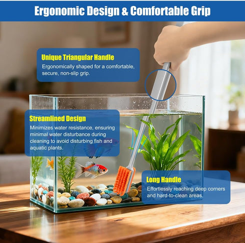 DaToo Small Glass Aguarium Cleaning Tool Algae Scraper for Acrylic Aquariums Fish Tank Cleaner Brush (Longer Size)