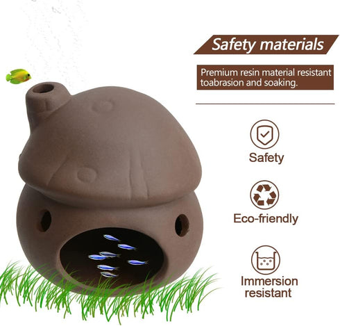 Saim Brown Ceramic Aquarium Mushroom House Decorations, Small Fish Tank Cave Hideaway for Shrimp Breeding