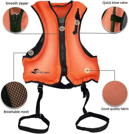 OMOUBOI Inflatable Snorkel Vest - Portable Buoyancy Jacket for Adults Snorkeling and Water Sports