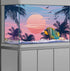 Watercolor Graffiti Hawaiian Beach Palm Tree Aquarium Background, 72X24IN, Anime Themed Crawling Terrarium Background