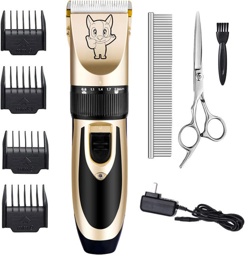 Dog Grooming Kit Clippers - Low Noise, Electric Quiet, Rechargeable, Cordless for Thick Coats, Suitable for Dogs & Cats