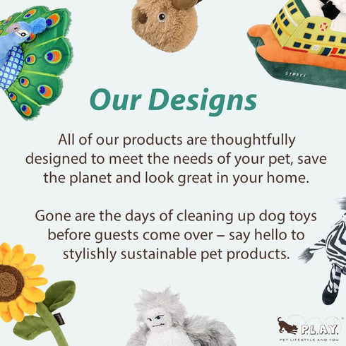 P.L.A.Y. Cute Plush Dog Toys - Fruit & Vegetable Themed Durable Squeaker Chew Toy, Great for Puppies & Small, Medium