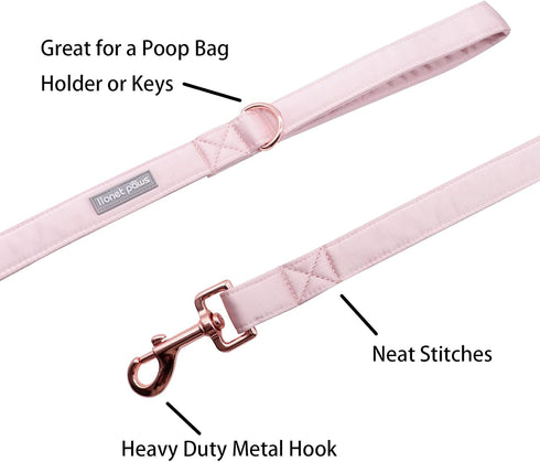 Lionet Paws Dog Leash - Silk Pink Leash for Small Medium Large Dogs, Matching Collar for Girl and Boy