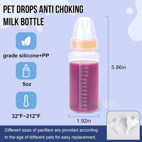 ASEVAT 5 oz 3PackPet 3pcs Feeding Bottle, Anti-Choking Puppy Feeder Design,with Replaceable and Reusable Silicone