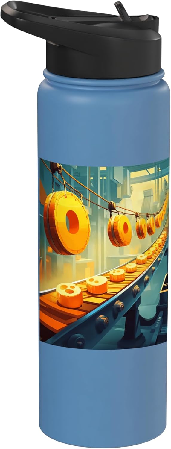 Whimsical Industrial Art for Cheese Enthusiasts Colorful Cheese Factory Conveyer Belt Art for Food Lovers Stainless Steel Insulated