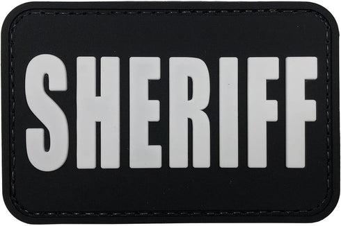 Sheriff Patch 3×2 inches PVC Patch with Hook Fastener Back for Hats, Caps, Vest, Bags, Backpacks (All Black and White)