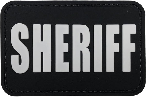 Sheriff Patch 3×2 inches PVC Patch with Hook Fastener Back for Hats, Caps, Vest, Bags, Backpacks (All Black and White)