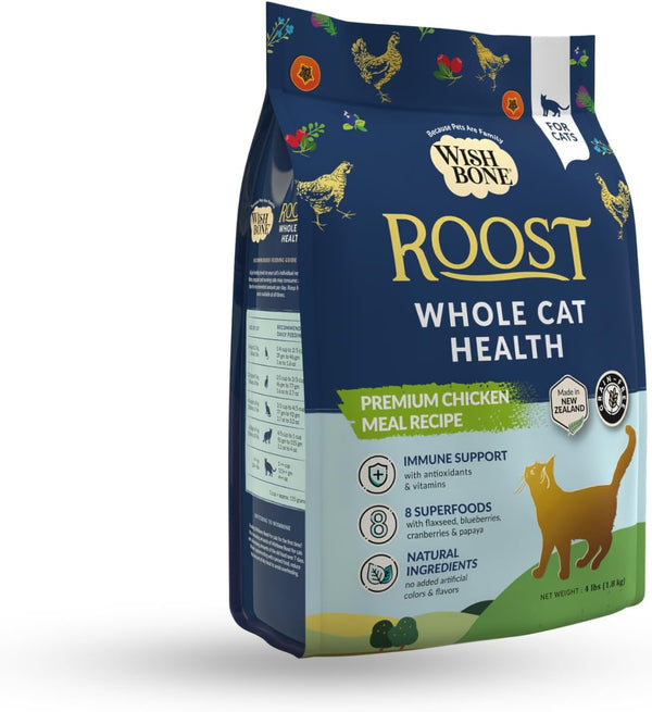 Wishbone Roost New Zealand Chicken, Gluten Free, Grain Free Dry Cat Food - Premium Chicken Recipe for Overall Pet