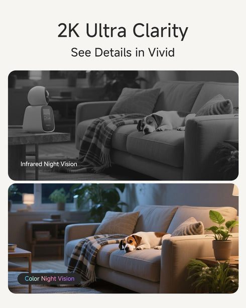 Noorio 5G 2K 360 2.4 Inch CL200 Two Way Video Calling Camera, One Click Call Pet Camera with Phone App, PTZ Dog Cam