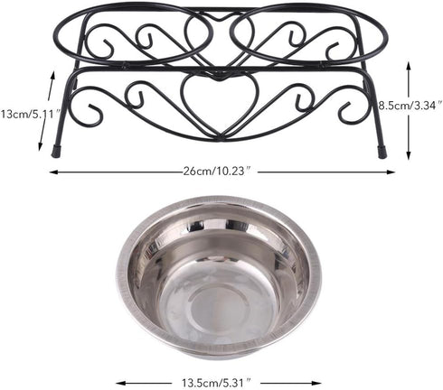 AUNMAS Dog Cat Bowls Elevated, Stainless Steel Raised Pet Bowls Double Food Water Bowls for Small Dogs Cats, Feeder Dishes Shelf Stand Feeding Supplies,10 X 5.5 X 3.3 inch