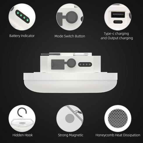 Dimming) Hanging Camping Tent Light LED Rechargeable Portable Lantern Waterproof Outdoor Camp Lamp with Battery Power