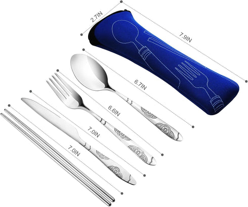 Lengnoyp 20PCS Premium Travel Utensils Set with Case, Stainless Steel Reusable Silverware for Camping, Silver