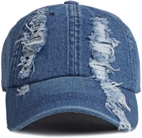 Vintage Washed Denim Distressed Dad Hats, Adjustable Baseball Caps for Men and Women