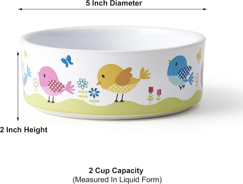 PetRageous 17011 Early Bird Cat Bowl, 2-Cup Capacity, 5-Inch Diameter, 2-Inch Tall, White, Dishwasher Safe