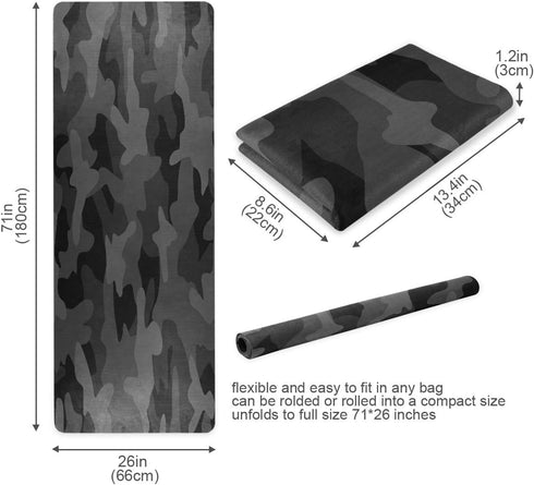 Yoga Mat in Charcoal Black Grey Camo, Eco-Friendly Non-Slip Portable Fitness Mat for Workouts