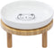 Shallow Elevated Cat Bowls, 5.9 Inch Wide Raised Ceramic Dishes with Bamboo Stand, Whisker Friendly Feeding Station,