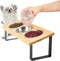 Elevated Cat Bowls, 15° Tilted Stainless Steel Cat Bowls for Indoor Cats, Anti Vomit Bamboo Stand with 3 Feeder Bowls