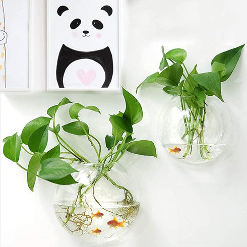 2Pack 5.9'' Wall Mounted Clear Acrylic Round Fish Tank Flower Pot Vase, Wall Hanging Mount Fish Bowl