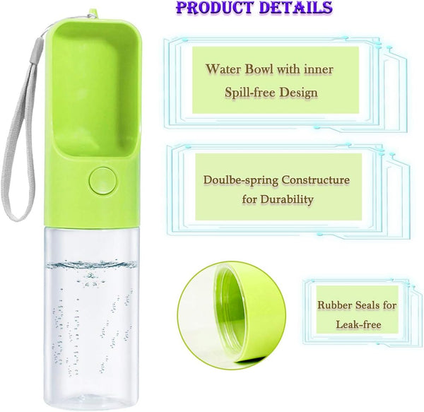 Sofunii Dog Water Bottle for Walking, Portable Pet Travel Drink Cup, 15oz Capacity, Leak Proof & BPA-Free (Green)