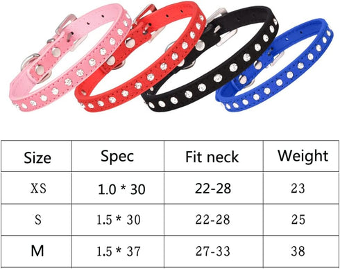 Cute Dazzling Sparkling Elegant Fancy Small Pet Cat Dog Puppy Collar, 1 Rows Bling Rhinestone Crystal, Suede Leather
