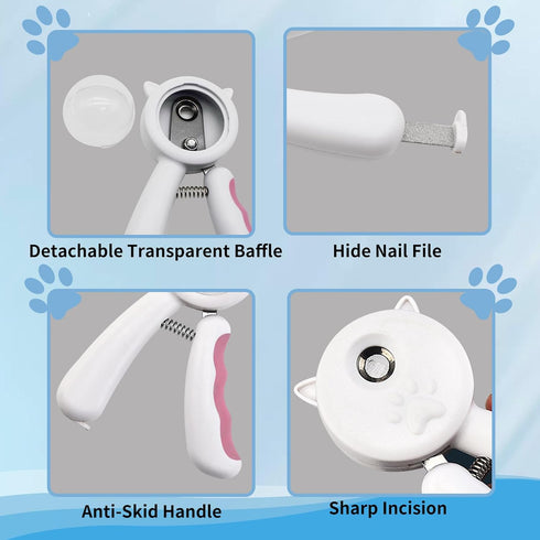 WishLotus Pet Nail Clippers, Anti-Slip Splash Dog Clipper with Clear Baffle and Hide Nail File for Small Animals (Pink)