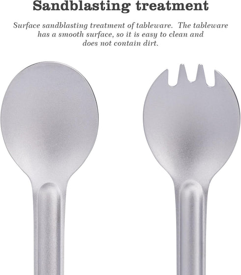 Set 2 Packed Boundless Voyage Camping Spork and Spoon Titanium Tableware Reusable Outdoor Flatware with Storage Bag