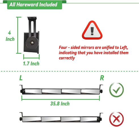 Universal Golf Cart 4 Panel Rear View Mirror for EZGO Club Car Yamaha, 35.8" Length Wide Angle Panoramic