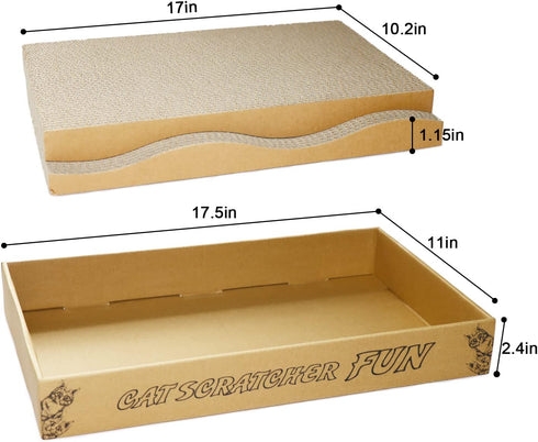Cat Scratch Pad, 2PCS Cardboard Scratcher Box, Reversible Durable Scratching Pads for Indoor Cats with Catnip