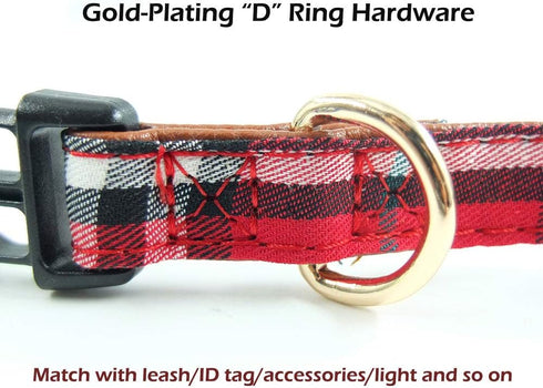 Dog Collar Bowtie - Cute Plaid Sturdy Soft Material & Leather for Small Medium Large Dogs, Adjustable 18 Colors, 3