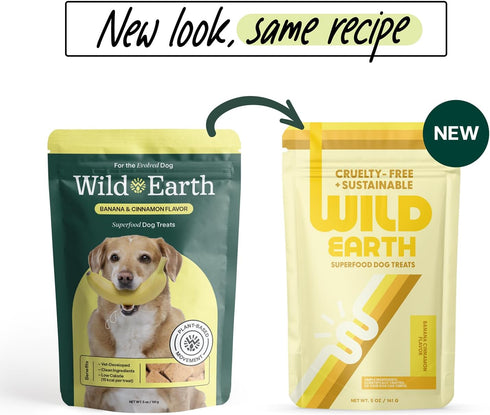 Wild Earth Superfood Dog Treats - Plant Based with Omega Acids, Prebiotics & Koji Protein, Banana & Cinnamon Flavor