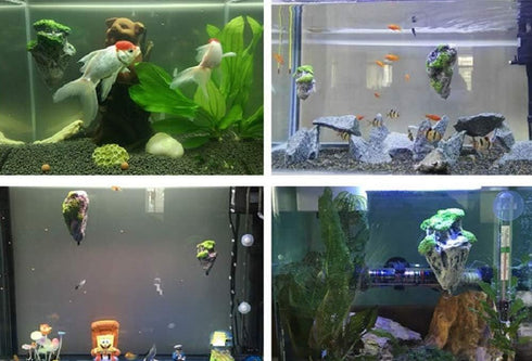 Hewnda Aquarium Decor with Suspended Rock - Floating Moss Rock Resin Stone for Fish Tank