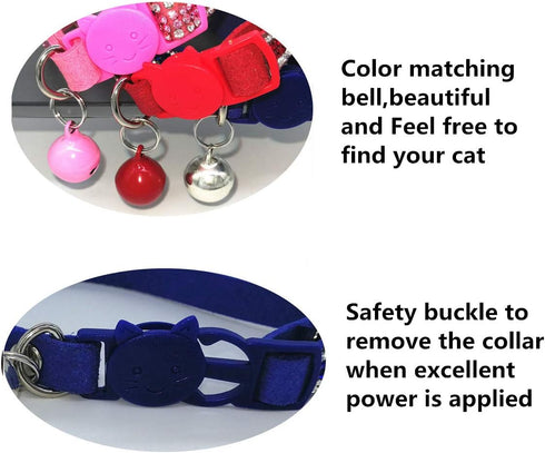 THAIN Basic Adjustable Cat Collar, Bling Diamond Breakaway with Bell, Blue