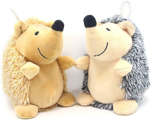 Durable Dog Squeaky Toys, Interactive Plush Chew Toys for Small, Medium, Large Dogs (Grey+Yellow, Hedgehogs)