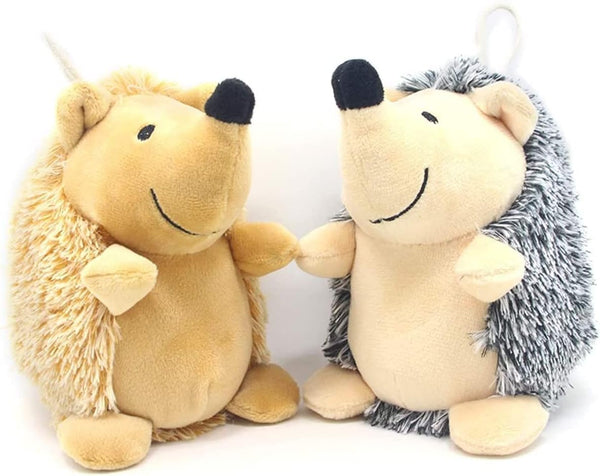 Durable Dog Squeaky Toys, Interactive Plush Chew Toys for Small, Medium, Large Dogs (Grey+Yellow, Hedgehogs)