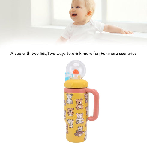 Luocute 710ml Stainless Steel Whale Fountain Cup, Kids Sippy Cup Water Bottle with Lid and Straw, for Toddlers Babies