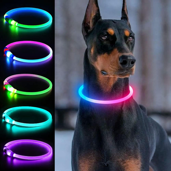 Light Up Dog Collars, Multi-Color USB Rechargeable LED Collar, TPU Cuttable Size Glow Collar for Large Medium Small